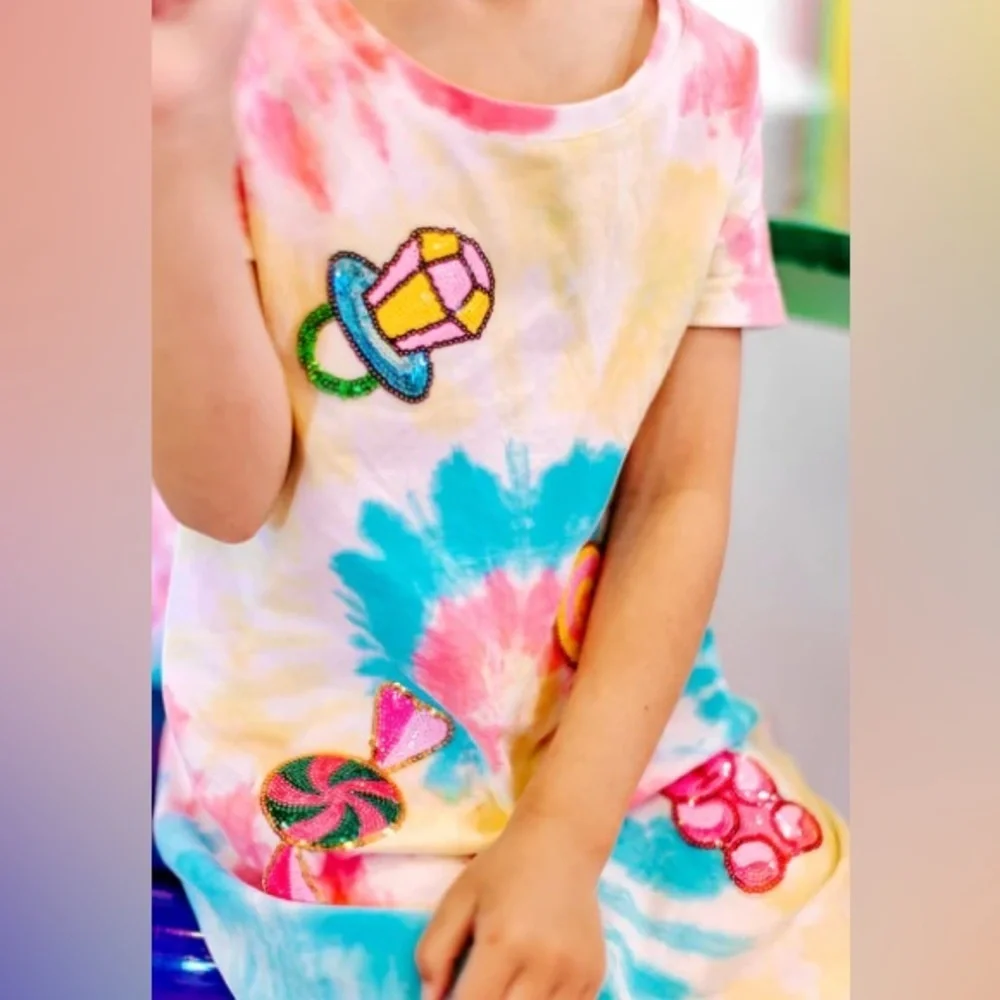 Three Wildflowers Candyland Sequin Patch Tie-Dye Dress size 6